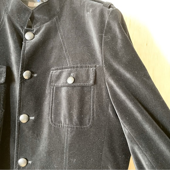 Kenneth Cole Reaction Black Velvet Military Style Men's Jacket w/ Epaulettes XL - Picture 5 of 10